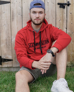 staycation classic red pullover hoodie